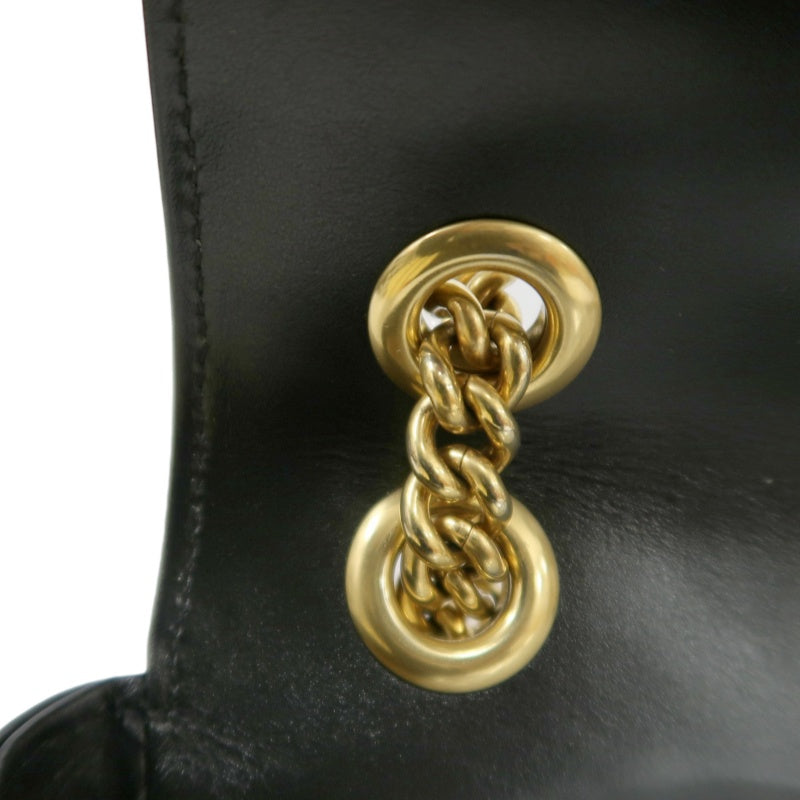 GUCCI GG Marmont Shoulder Bag Lambskin Black GG Logo Chevron Stitching Gold Hardware