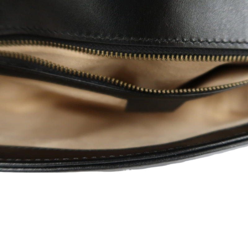 GUCCI GG Marmont Shoulder Bag Lambskin Black GG Logo Chevron Stitching Gold Hardware