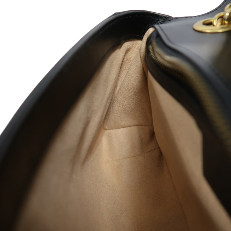 GUCCI GG Marmont Shoulder Bag Lambskin Black GG Logo Chevron Stitching Gold Hardware