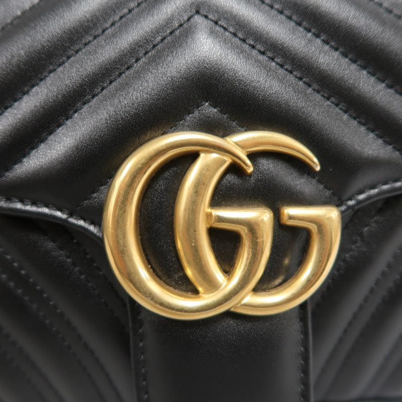 GUCCI GG Marmont Shoulder Bag Lambskin Black GG Logo Chevron Stitching Gold Hardware