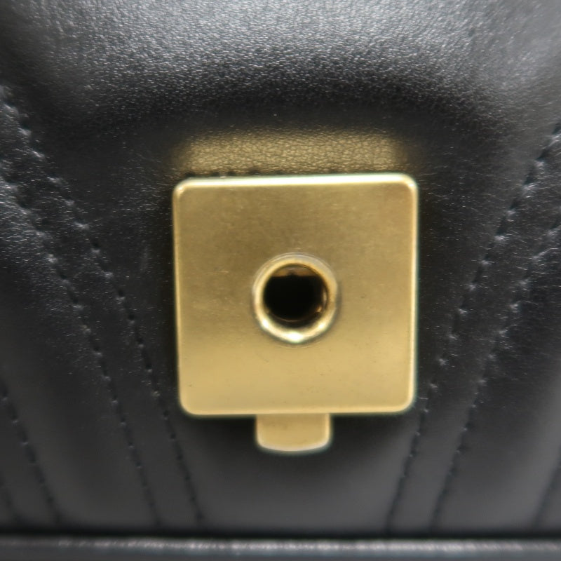 GUCCI GG Marmont Shoulder Bag Lambskin Black GG Logo Chevron Stitching Gold Hardware
