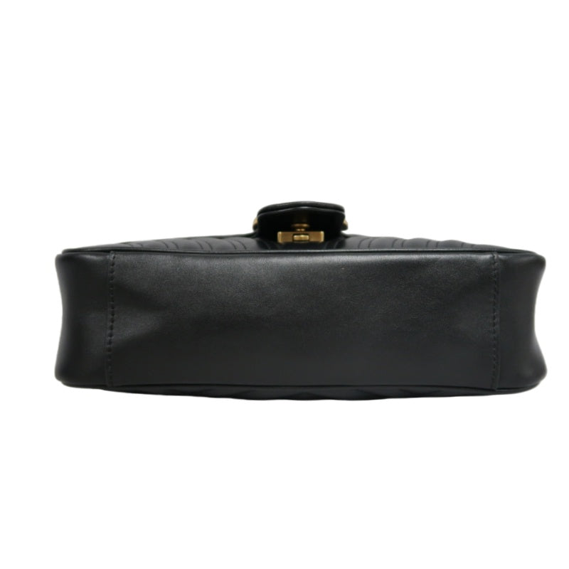 GUCCI GG Marmont Shoulder Bag Lambskin Black GG Logo Chevron Stitching Gold Hardware