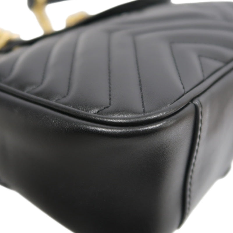 GUCCI GG Marmont Shoulder Bag Lambskin Black GG Logo Chevron Stitching Gold Hardware