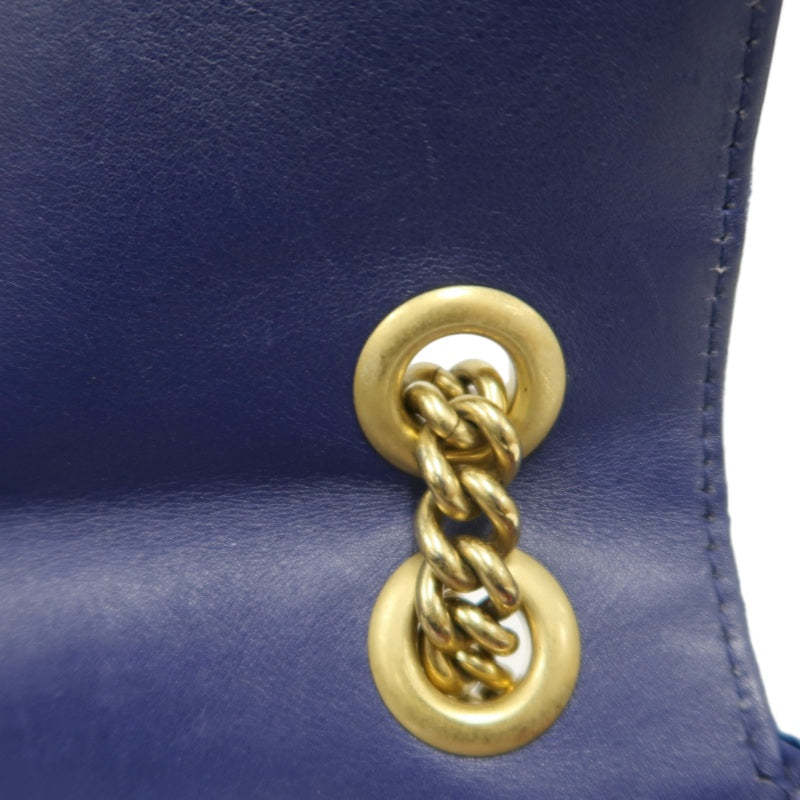 GUCCI GG Marmont Chevron Quilted Cobalt Blue Velvet Chain Shoulder Crossbody Bag, Aged Gold Double G Hardware