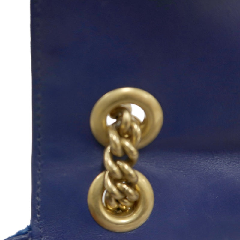 GUCCI GG Marmont Chevron Quilted Cobalt Blue Velvet Chain Shoulder Crossbody Bag, Aged Gold Double G Hardware