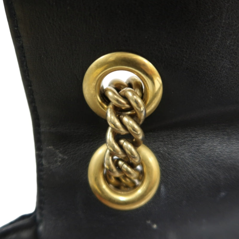 GUCCI GG Marmont Chevron Quilted Black Velvet Chain Shoulder Crossbody Bag, Aged Gold Double G Logo Hardware