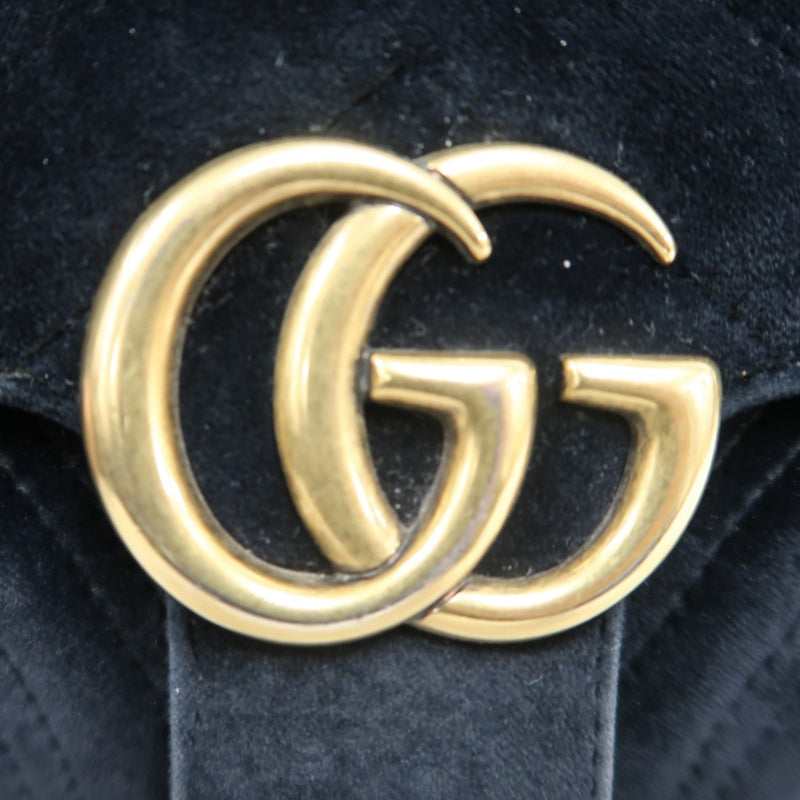 GUCCI GG Marmont Chevron Quilted Black Velvet Chain Shoulder Crossbody Bag, Aged Gold Double G Logo Hardware
