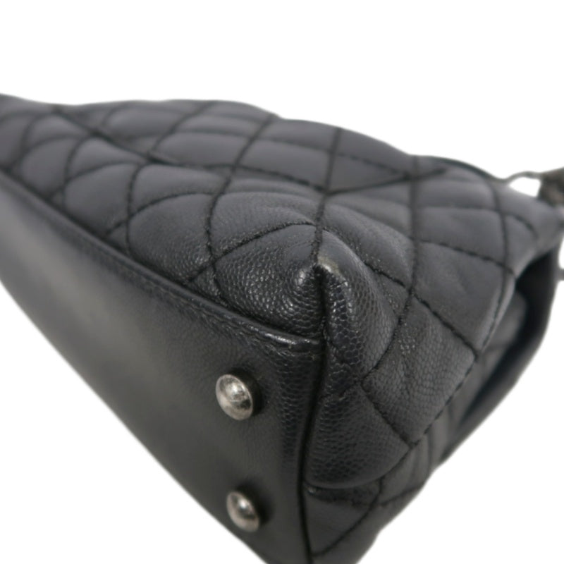 CHANEL Black Caviar Leather Quilted Coco Handle 2way Top Handle Handbag Crossbody Bag, Polished Silver Hardware