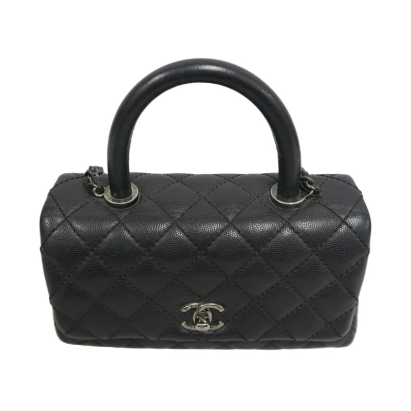 CHANEL Black Caviar Leather Quilted Coco Handle 2way Top Handle Handbag Crossbody Bag, Polished Silver Hardware