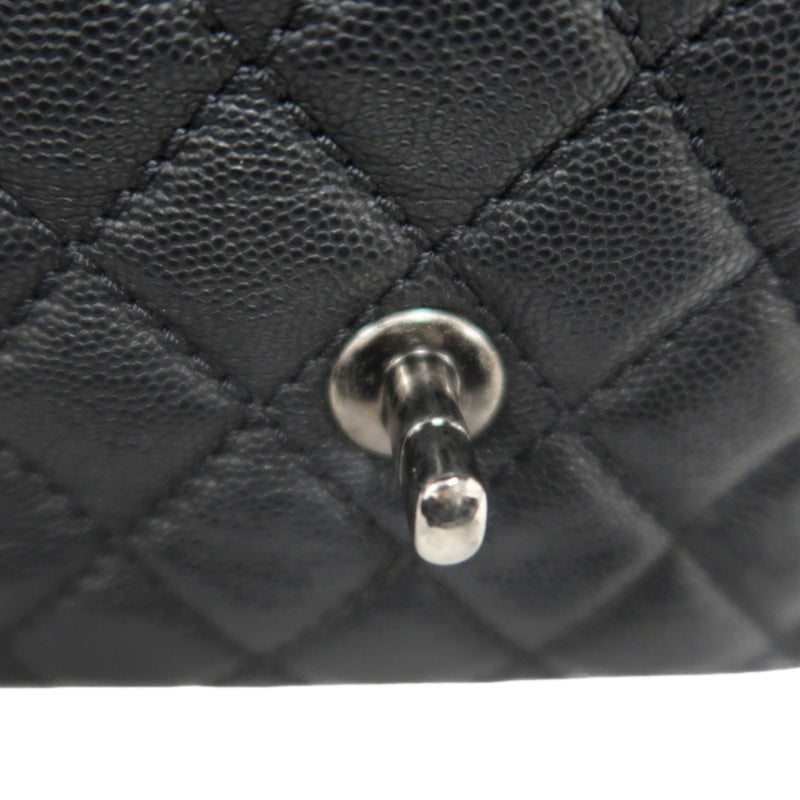 CHANEL Black Caviar Leather Quilted Coco Handle 2way Top Handle Handbag Crossbody Bag, Polished Silver Hardware