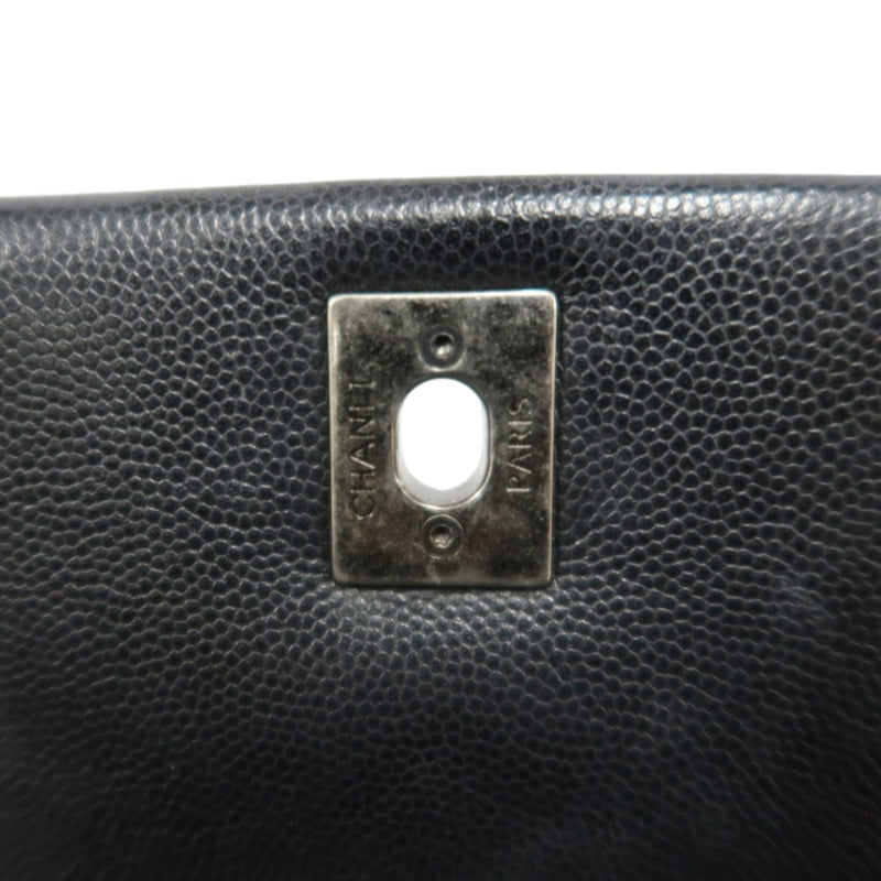 CHANEL Black Caviar Leather Quilted Coco Handle 2way Top Handle Handbag Crossbody Bag, Polished Silver Hardware