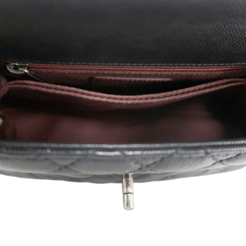 CHANEL Black Caviar Leather Quilted Coco Handle 2way Top Handle Handbag Crossbody Bag, Polished Silver Hardware