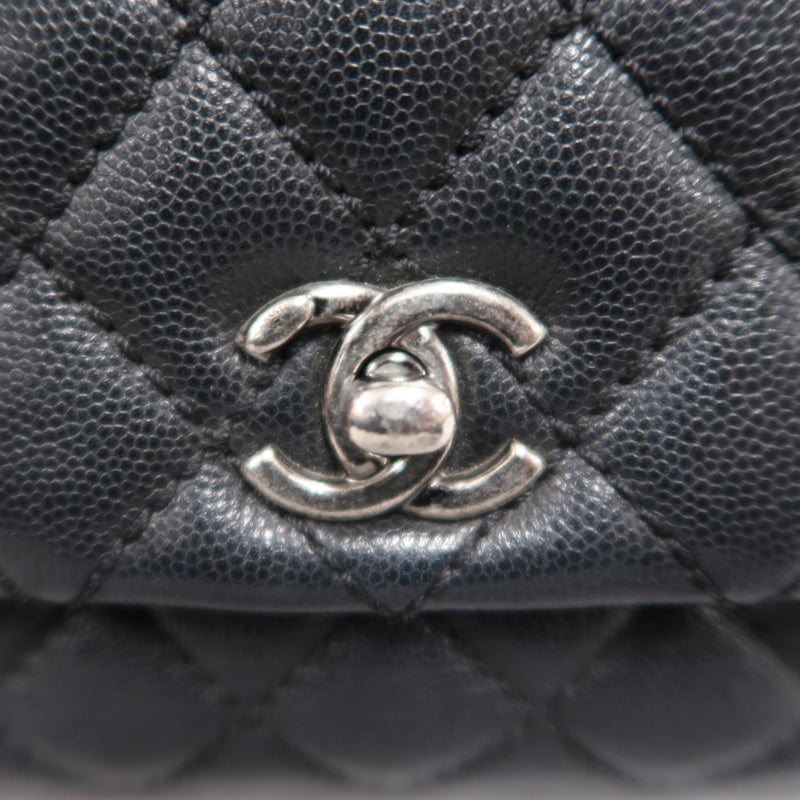 CHANEL Black Caviar Leather Quilted Coco Handle 2way Top Handle Handbag Crossbody Bag, Polished Silver Hardware