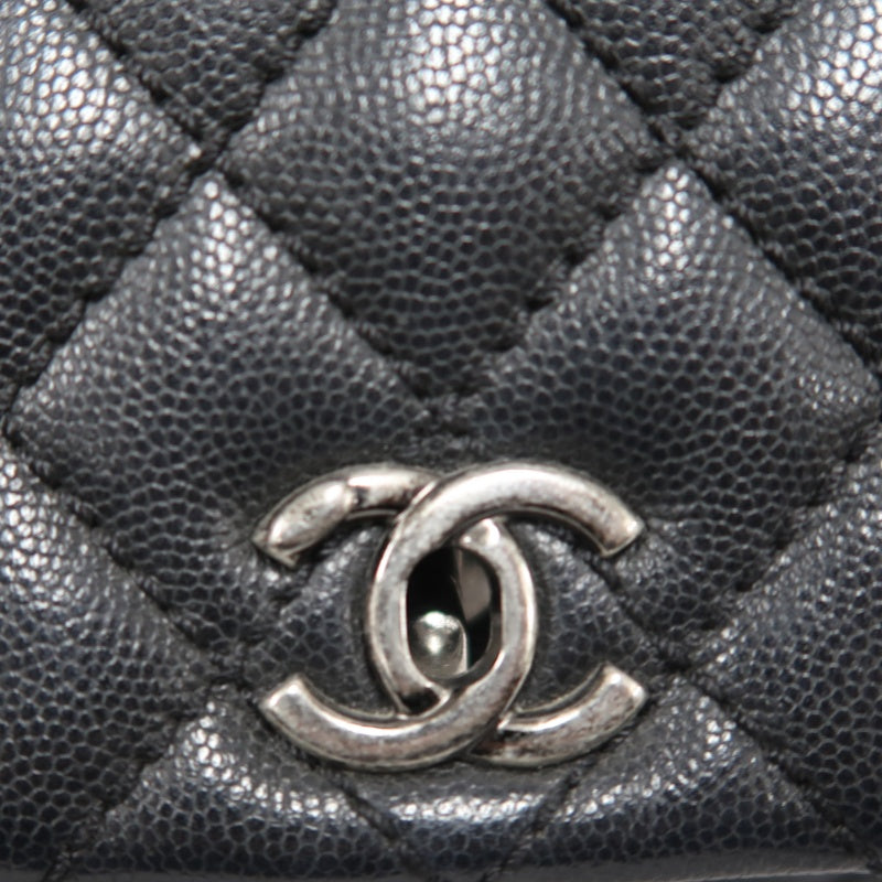 CHANEL Black Caviar Leather Quilted Coco Handle 2way Top Handle Handbag Crossbody Bag, Polished Silver Hardware