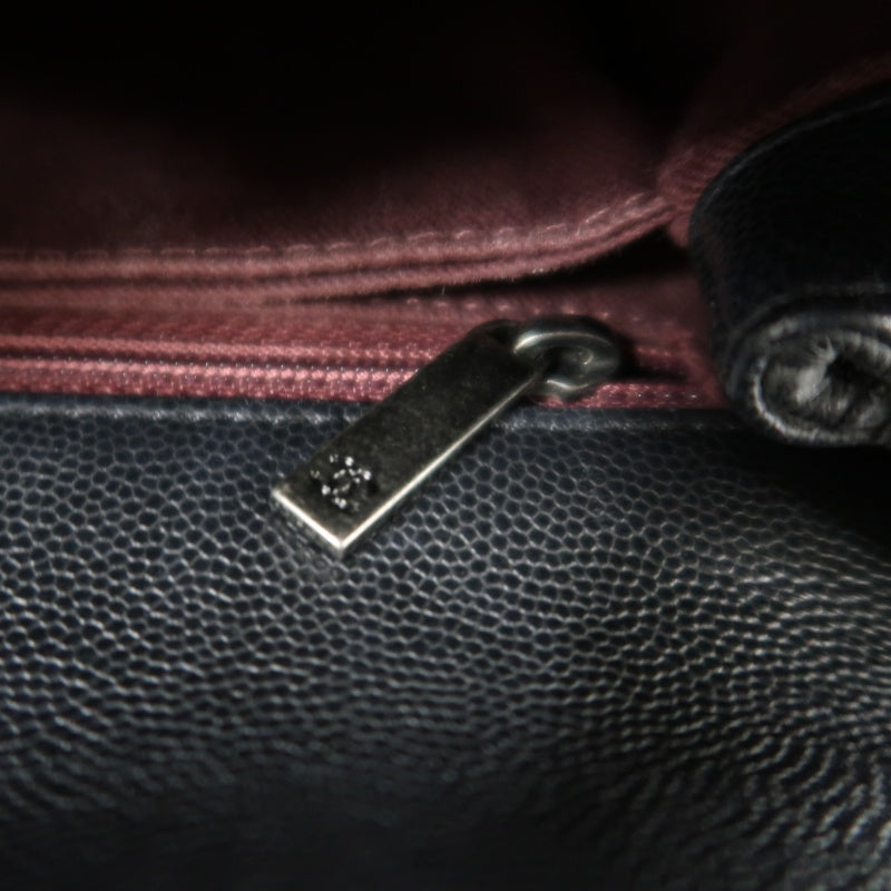 CHANEL Black Caviar Leather Quilted Coco Handle 2way Top Handle Handbag Crossbody Bag, Polished Silver Hardware
