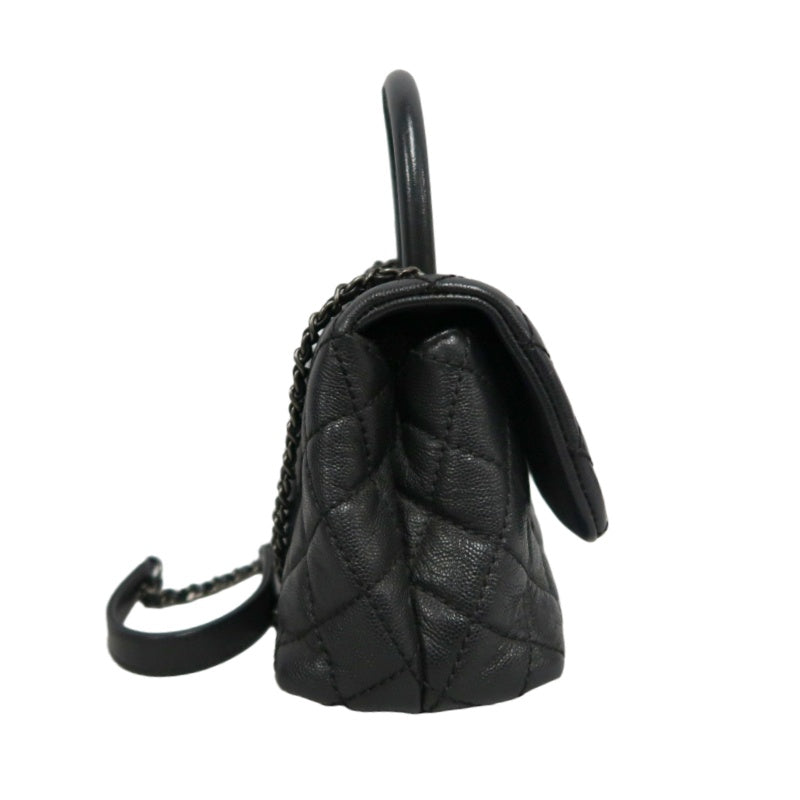 CHANEL Black Caviar Leather Quilted Coco Handle 2way Top Handle Handbag Crossbody Bag, Polished Silver Hardware