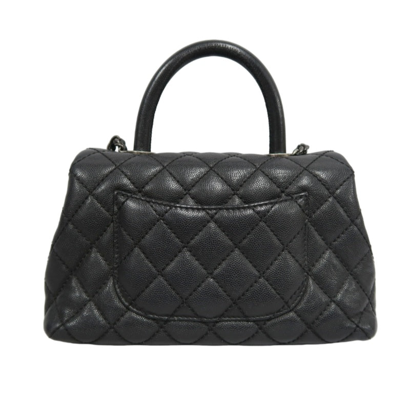 CHANEL Black Caviar Leather Quilted Coco Handle 2way Top Handle Handbag Crossbody Bag, Polished Silver Hardware