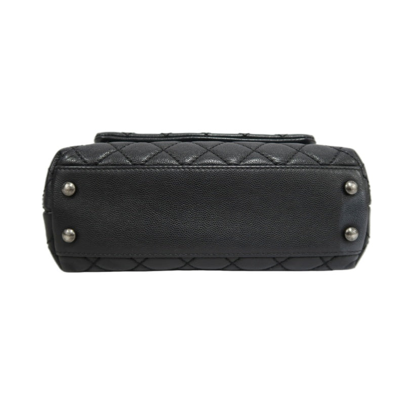 CHANEL Black Caviar Leather Quilted Coco Handle 2way Top Handle Handbag Crossbody Bag, Polished Silver Hardware