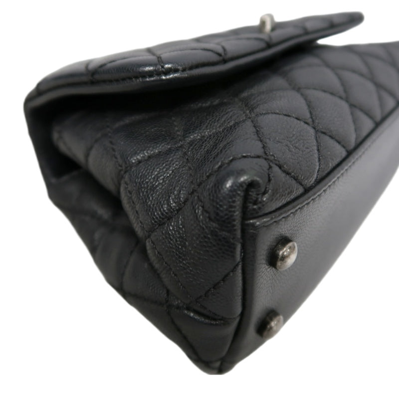 CHANEL Black Caviar Leather Quilted Coco Handle 2way Top Handle Handbag Crossbody Bag, Polished Silver Hardware