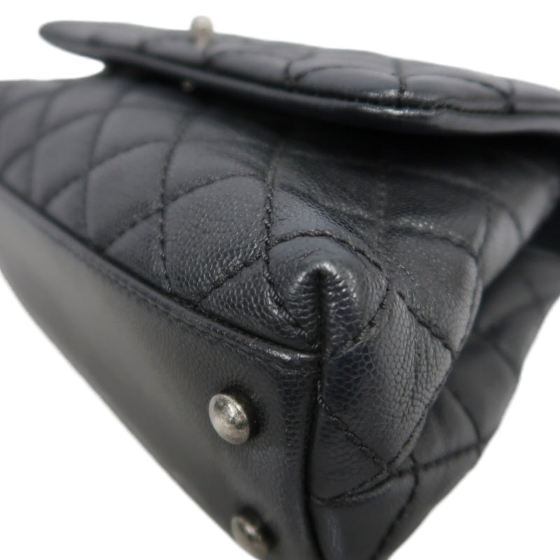CHANEL Black Caviar Leather Quilted Coco Handle 2way Top Handle Handbag Crossbody Bag, Polished Silver Hardware