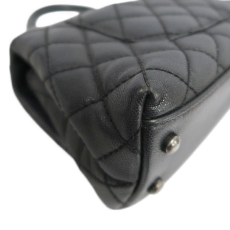 CHANEL Black Caviar Leather Quilted Coco Handle 2way Top Handle Handbag Crossbody Bag, Polished Silver Hardware