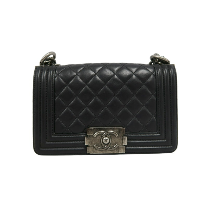 CHANEL Boy Matelasse Shoulder Bag Lambskin Black Silver Hardware