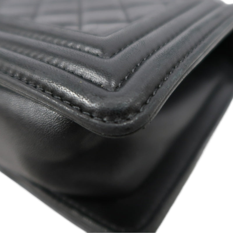 CHANEL Boy Matelasse Shoulder Bag Lambskin Black Silver Hardware
