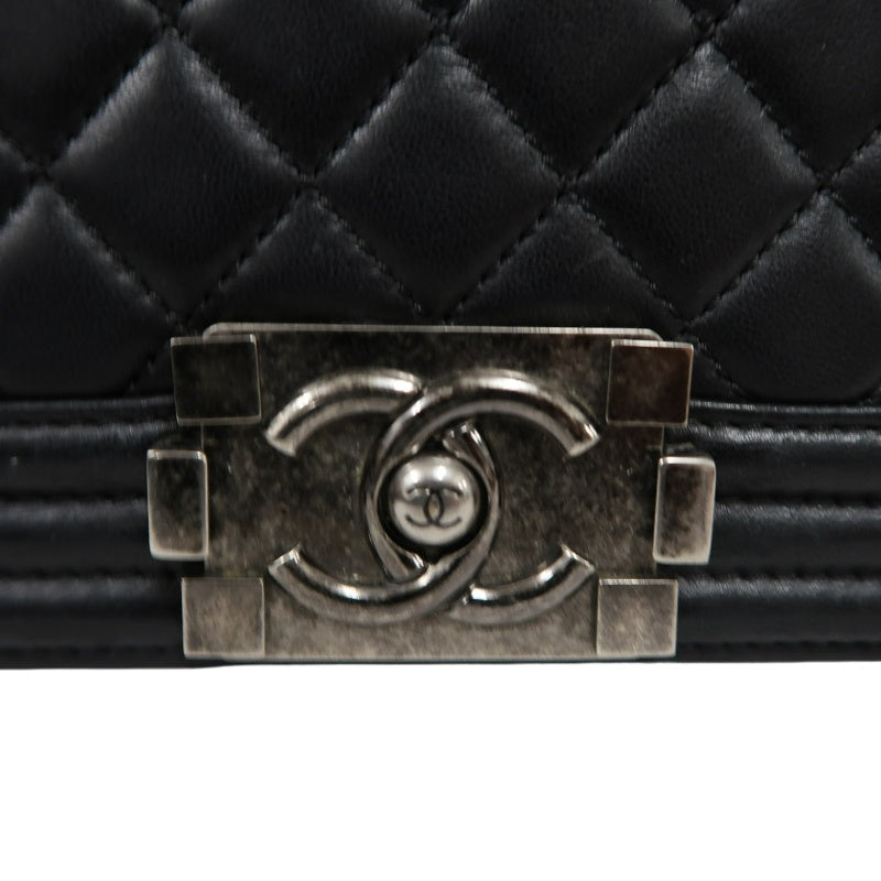 CHANEL Boy Matelasse Shoulder Bag Lambskin Black Silver Hardware