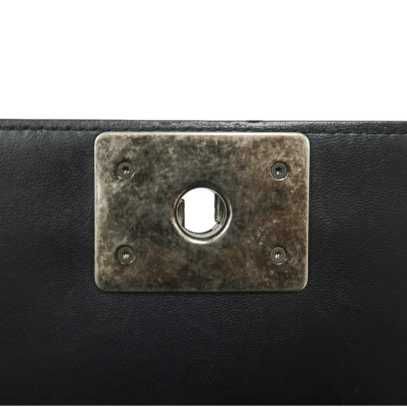 CHANEL Boy Matelasse Shoulder Bag Lambskin Black Silver Hardware