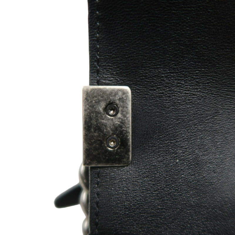 CHANEL Boy Matelasse Shoulder Bag Lambskin Black Silver Hardware