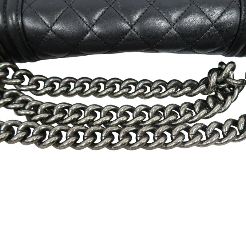 CHANEL Boy Matelasse Shoulder Bag Lambskin Black Silver Hardware