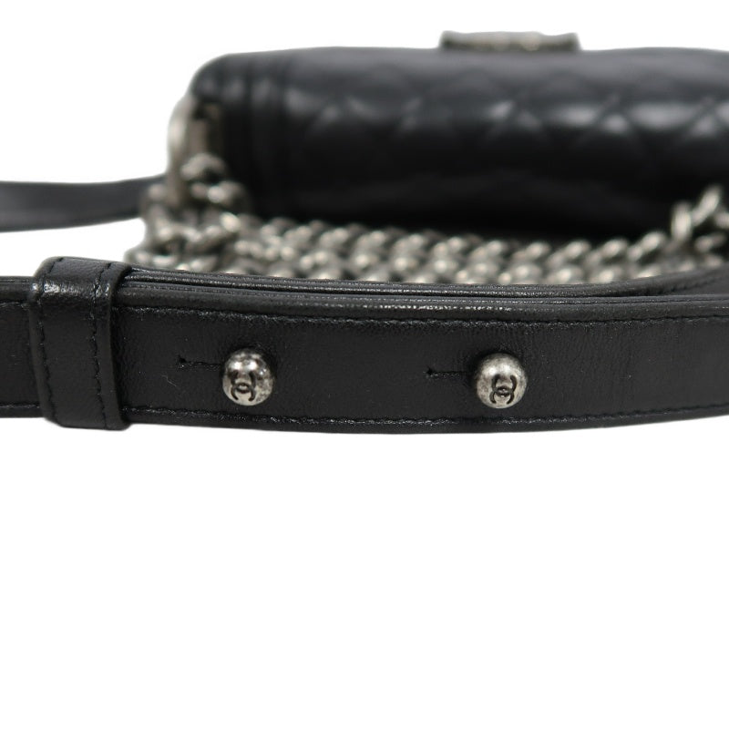 CHANEL Boy Matelasse Shoulder Bag Lambskin Black Silver Hardware
