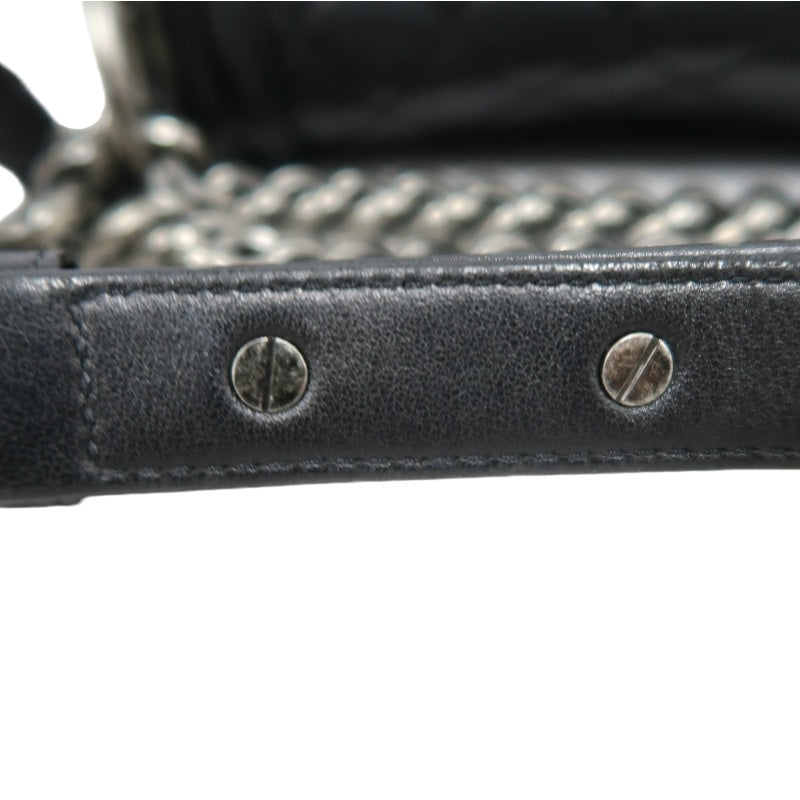 CHANEL Boy Matelasse Shoulder Bag Lambskin Black Silver Hardware