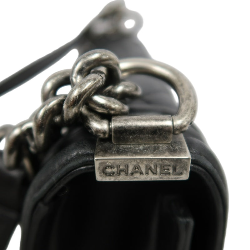 CHANEL Boy Matelasse Shoulder Bag Lambskin Black Silver Hardware