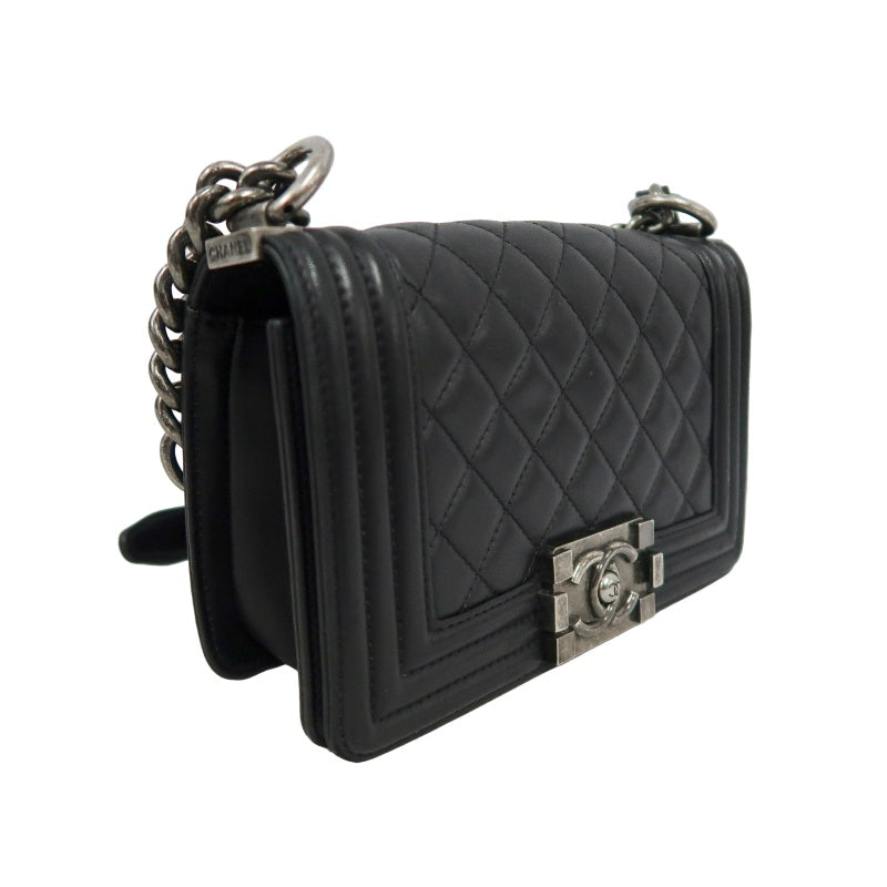 CHANEL Boy Matelasse Shoulder Bag Lambskin Black Silver Hardware