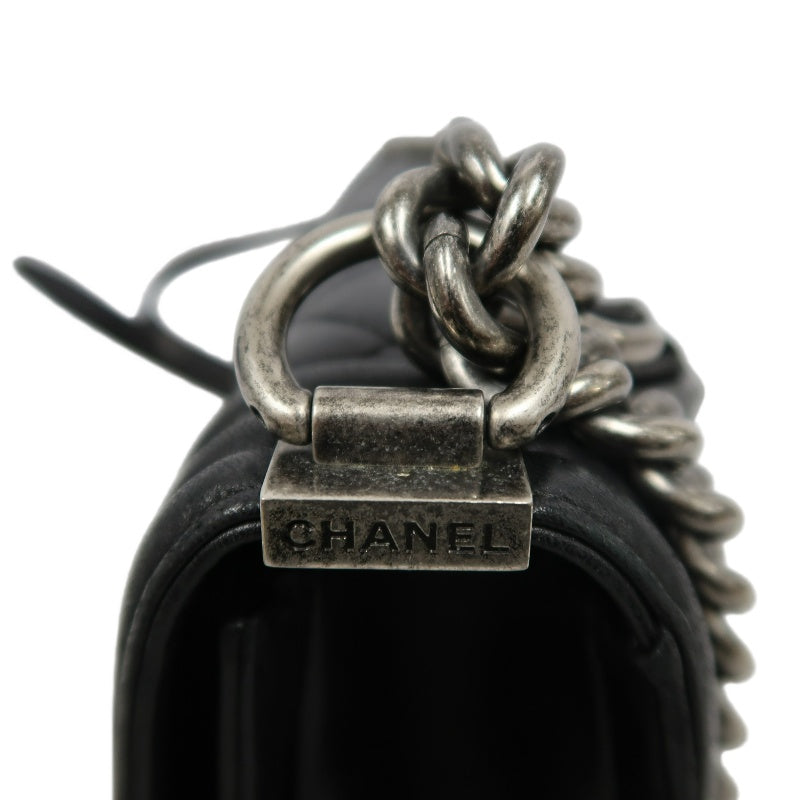 CHANEL Boy Matelasse Shoulder Bag Lambskin Black Silver Hardware