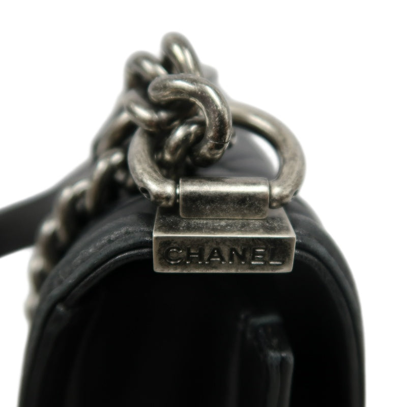 CHANEL Boy Matelasse Shoulder Bag Lambskin Black Silver Hardware