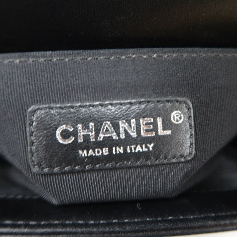 CHANEL Boy Matelasse Shoulder Bag Lambskin Black Silver Hardware