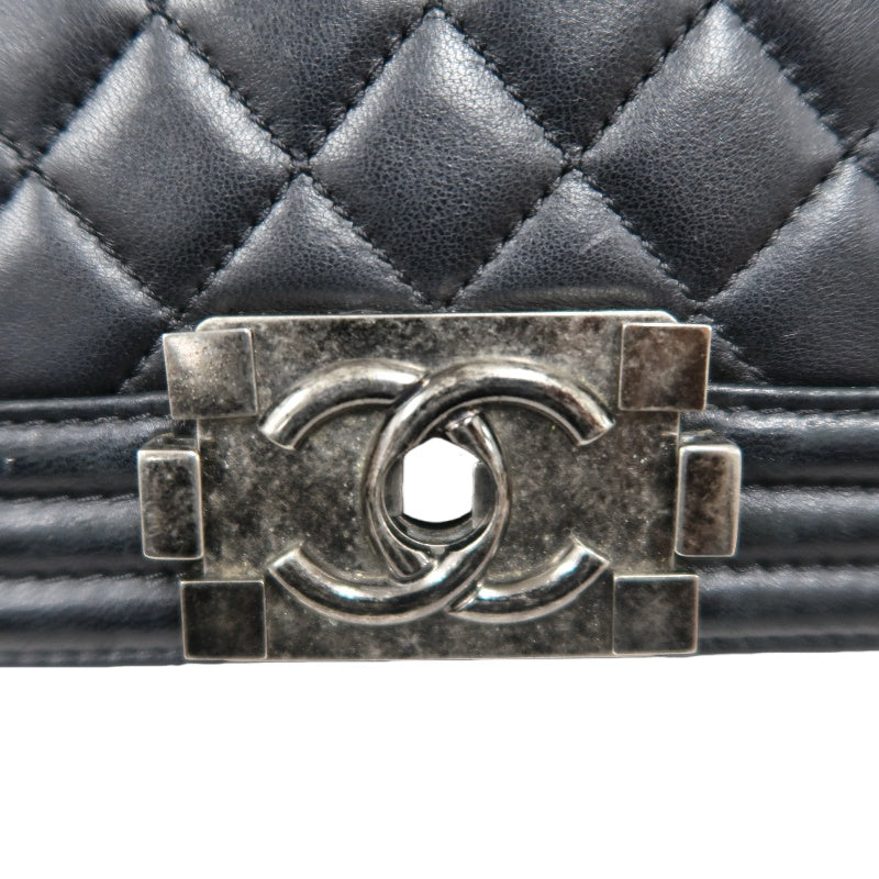 CHANEL Boy Matelasse Shoulder Bag Lambskin Black Silver Hardware