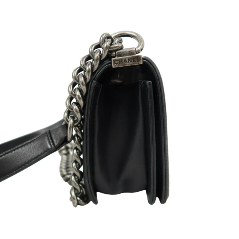 CHANEL Boy Matelasse Shoulder Bag Lambskin Black Silver Hardware