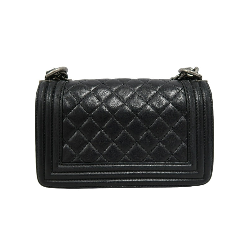 CHANEL Boy Matelasse Shoulder Bag Lambskin Black Silver Hardware