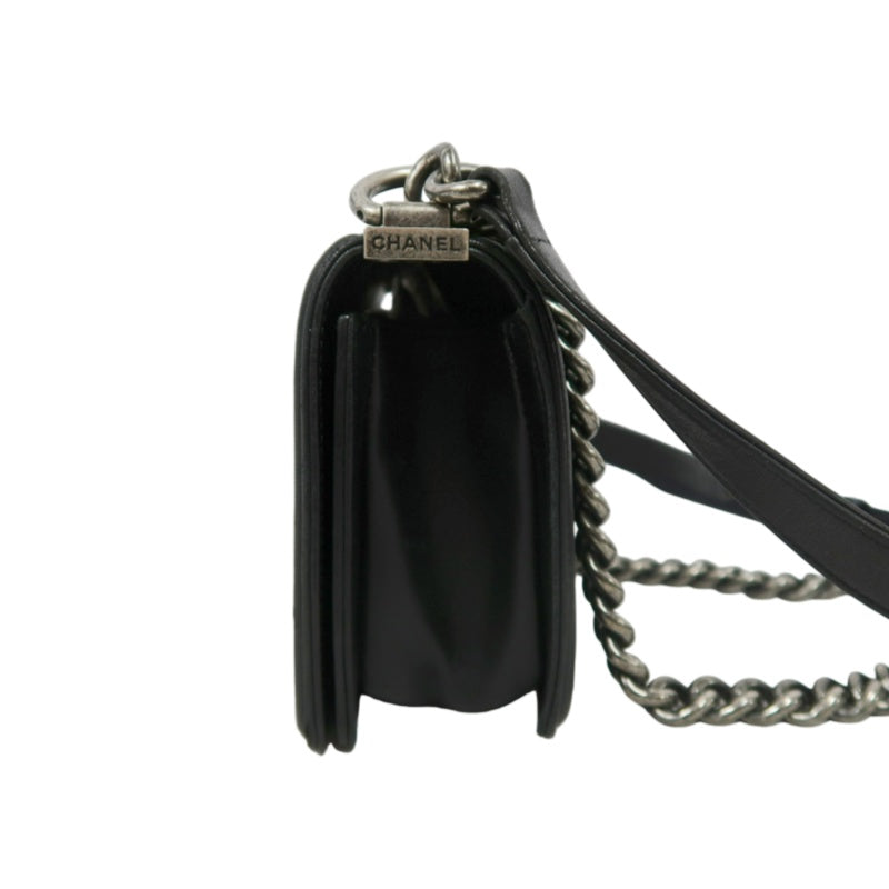 CHANEL Boy Matelasse Shoulder Bag Lambskin Black Silver Hardware