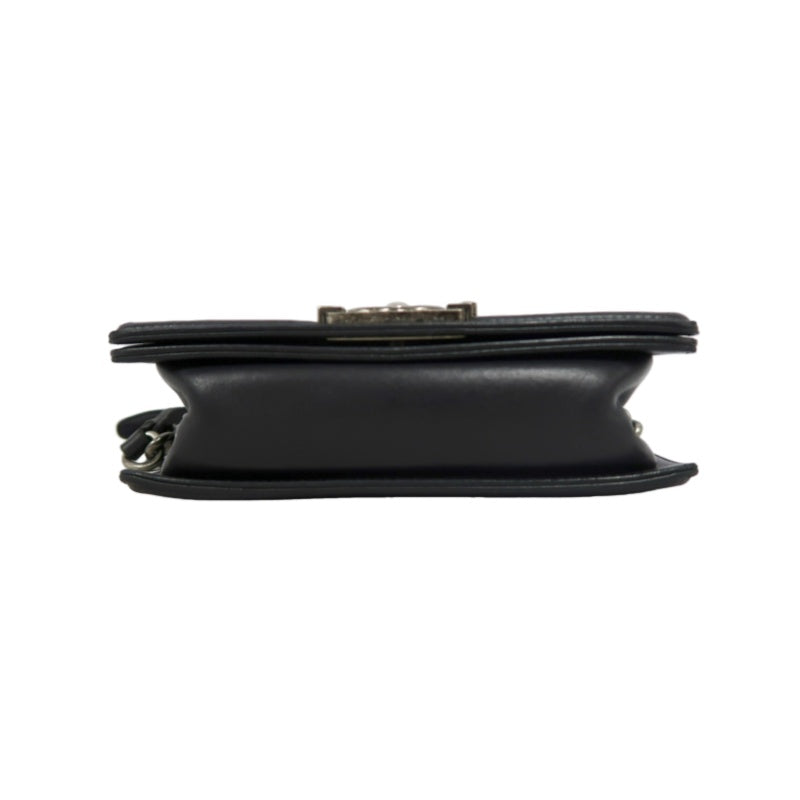 CHANEL Boy Matelasse Shoulder Bag Lambskin Black Silver Hardware