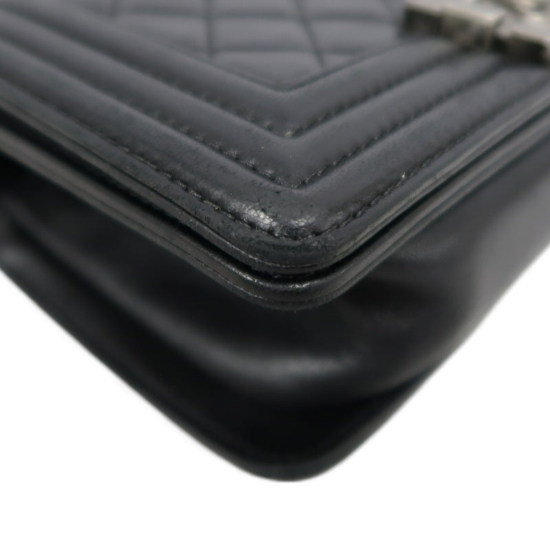 CHANEL Boy Matelasse Shoulder Bag Lambskin Black Silver Hardware