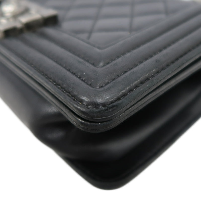 CHANEL Boy Matelasse Shoulder Bag Lambskin Black Silver Hardware