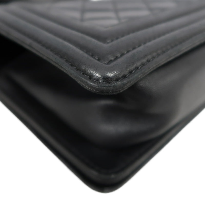 CHANEL Boy Matelasse Shoulder Bag Lambskin Black Silver Hardware