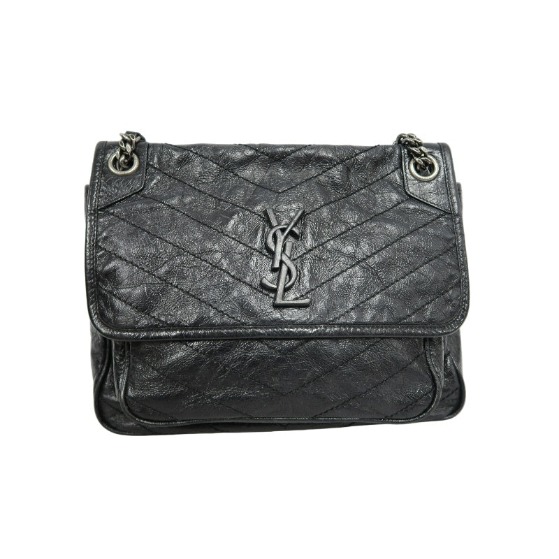 YSL Niki Shoulder Bag Waxed Leather Black