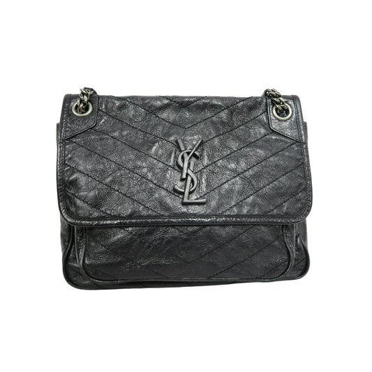 YSL Niki Shoulder Bag Waxed Leather Black