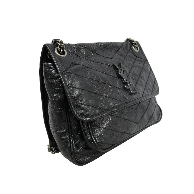 YSL Niki Shoulder Bag Waxed Leather Black