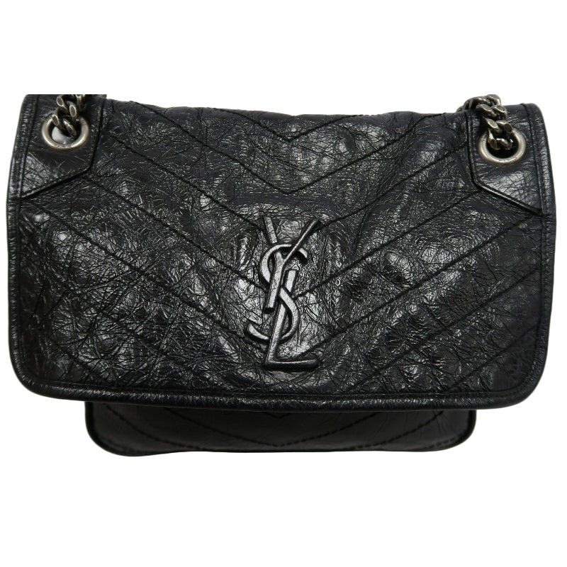 YSL Niki Shoulder Bag Waxed Leather Black